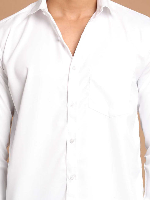Men's White Cotton Solid Shirt